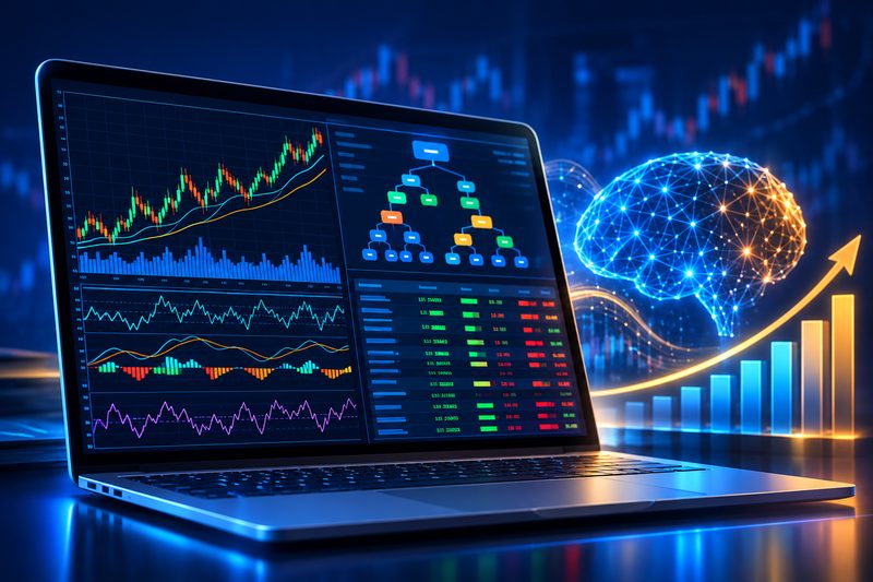 AI and financial market analytics visualization representing the FactorZ genetic programming platform