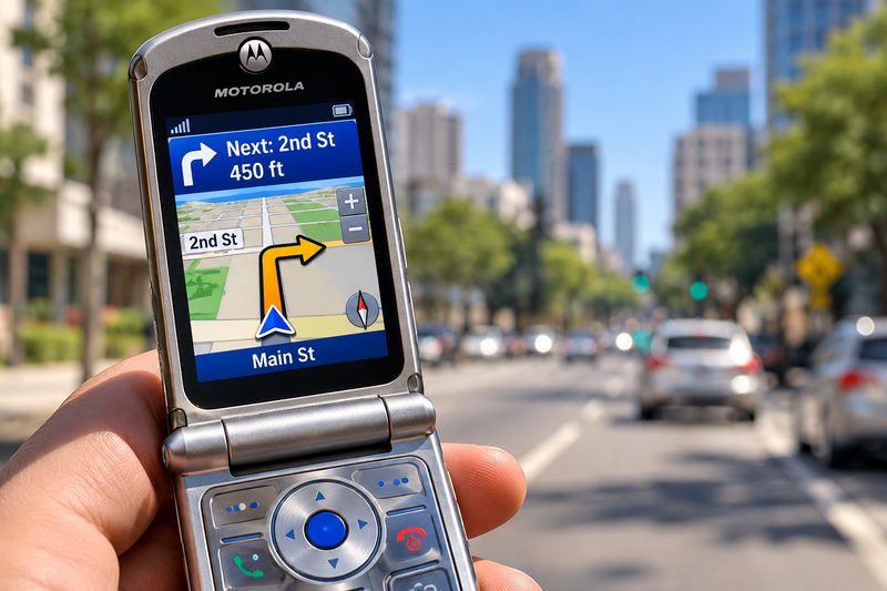 Veripath Navigator turn-by-turn directions on a Motorola flip phone